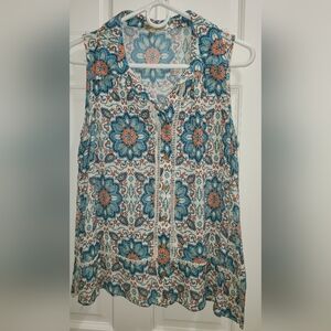 Democracy Floral Sleeveless Blouse - Teal and Coral